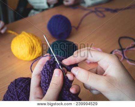 Student At School Knit Products Of Color Yarns