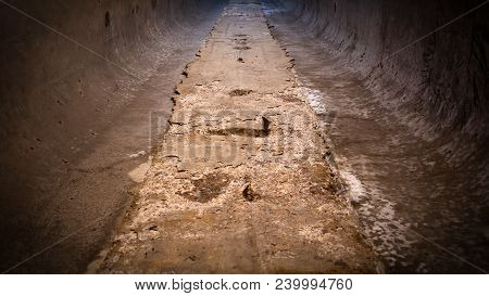 Old Concrete Wall In The Underground Passage Under The Ground