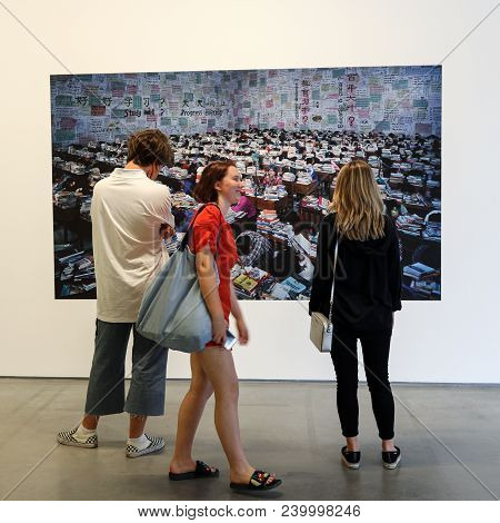 Cracow, Poland - May 8, 2018: Exibition Motherland In Art At Mocak In Krakow. Wang Quinsong - Follow