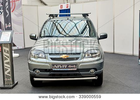 Krasnoyarsk, Russia - October 04, 2019: Exhibition Motor Expo Show 27. Car Chevrolet Niva, Front Vie