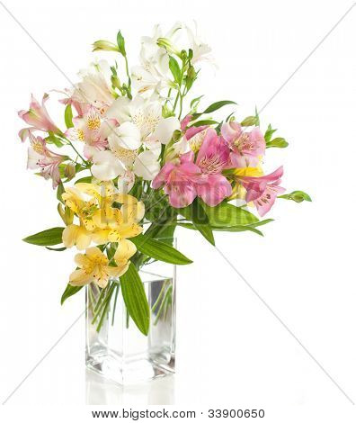 Bouquet di fiori di Alstroemeria isolato su sfondo bianco.