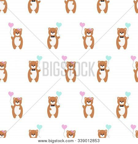 Seamless Pattern With Cute Hamster And Balloons. Vector Illustration.