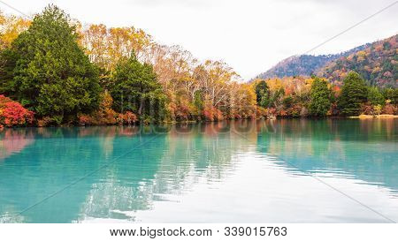 View Of Yunoko Lake In Autumn Season At Nikko National Park, Nikko, Tochigi, Japan.