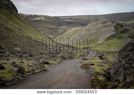 Eldgja Canyon Covered With Moss In Iceland Highlands