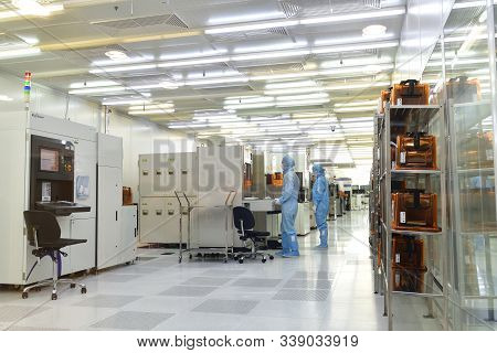 Moscow, Russia - Dec. 5.2019. Sterile Chip Box In Mikron - The Largest Plant For Production Of Chips
