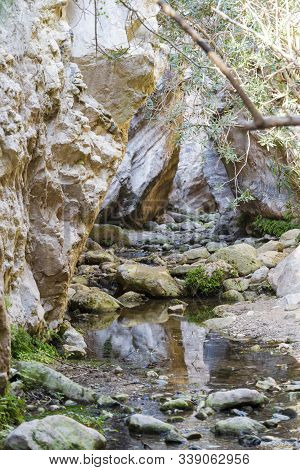 Sunlit Multicolored Rocks Of Avakas Gorge In Cyprus.