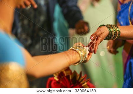 Beautiful Indian Bride Hand With Mehandi Design And Jewelry