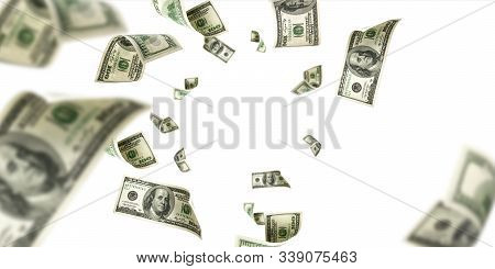 Us Dollar Bill. Washington American Cash. Falling Usd Money Background.