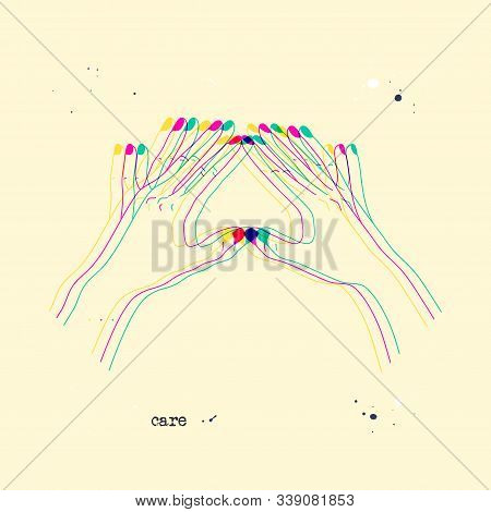 Heart Shaped Hands. Stereoscopic Vector Hand Gesture, Symbol Of Love And Charity. Romantic Backgroun