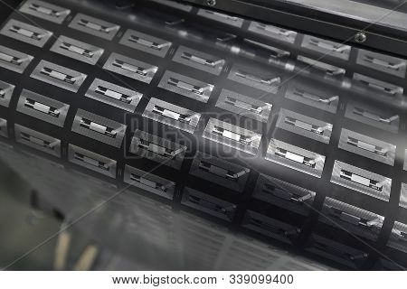 Moscow, Russia - Dec. 5.2019. Ready-made Chips On The Machine In Mikron - Largest Plant For Producti