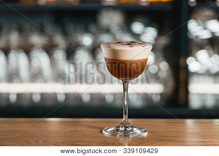 Espresso Vodka Cocktail On A Bar Desk.