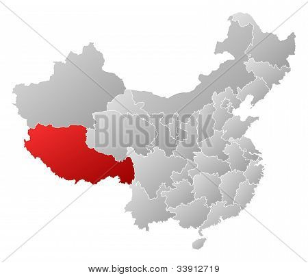 Carte de la Chine, le Tibet a mis en évidence