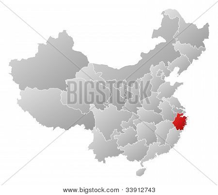 Mapa Číny, Zhejiang zvýrazněny