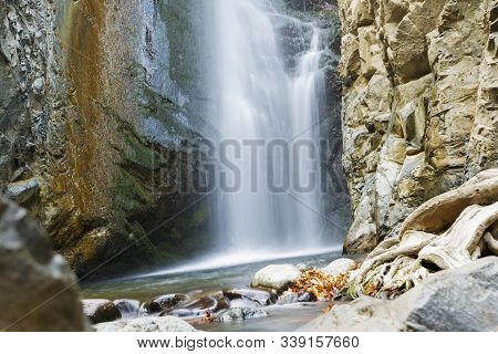 A View Of A Small Waterfall In Troodos Mountains In Cyprus