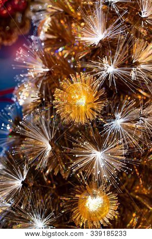 Christmas fiber optic decorated Tree with dectoration,holiday concept.