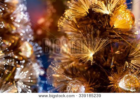 Christmas fiber optic decorated Tree with dectoration,holiday concept.