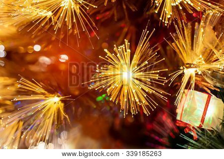 Christmas fiber optic decorated Tree with dectoration,holiday concept.