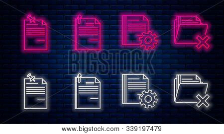 Set Line File Document And Paper Clip, Document Settings With Gears, Note Paper With Pinned Pushbutt