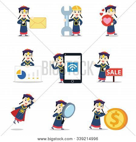 Set Of Cartoon Character Women Chinese Vampire