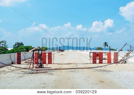 Unfinished Of Construction Of The Large Concrete Bridge Of The Motorway Elevation For The Developmen