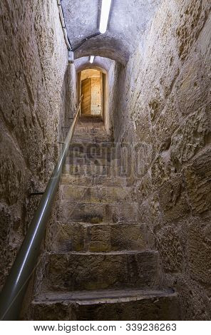 Jerusalem, Israel, December 07, 2019 : Stairs Leading To The Roof Of The Mosque And The Muslim Part 