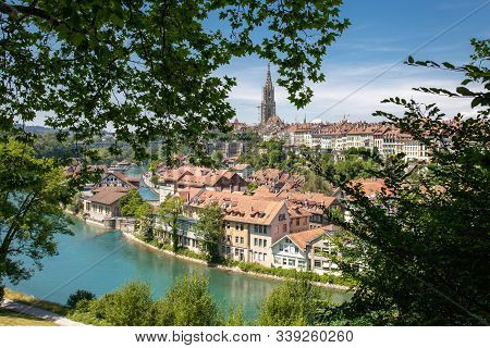 Panoramic View Of The Old Town Of Bern Between Maple Tree In Switzerland