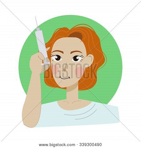 Nurse With Injection Syringe At The Hand. Vector Illustration.