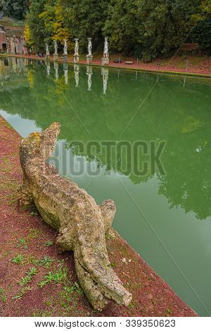 Ancient Pool Called Canopus, Surrounded By Greek Sculptures In Villa Adriana (hadrian's Villa), Tivo