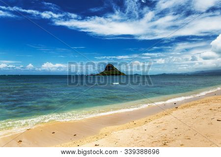 China Hat Island View And Beautiful Turquoise Water At Kualoa Beach, Oahu, Hawaii