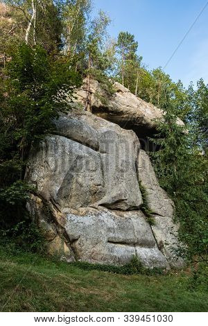 Aerial View Stone Rocks Ternoshorska Lada Amidst Beautiful Scenic Carpathian Mountains And Forest. S
