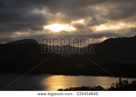 Beautiful Autumn Fall Landscape Image Of View From Castlehead In Lake District Over Derwentwater Tow