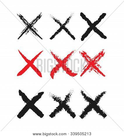 Set Of Intersecting Lines In The Form Of A Cross Or The Letter X. A Trace From The Brush. Isolated O