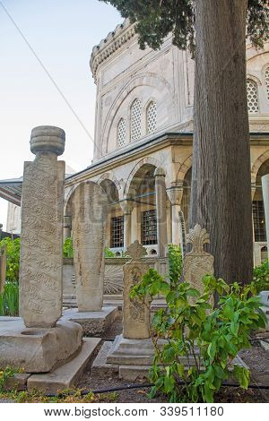 Istanbul, Turkey - September 7th 2019. The Tomb Of Suleiman The Magnificant And Surrounding Cemetery