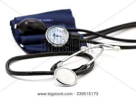 Tonometer, Blood Pressure Measuring Instrument On A White Isolated Background