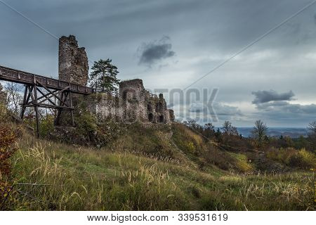 Zubstejn Ruins Of The Castle Built In The 13th Century. It Stands On A Hill Above The Village Pivoni