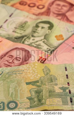 A Composition Of Thai Baht. Thb Banknotes Providing Great Options To Be Used For Illustrating Subjec