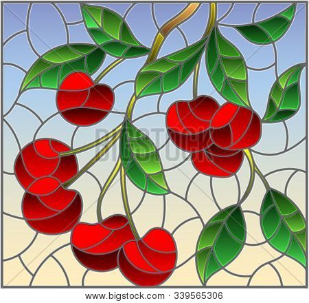 Illustration In The Style Of A Stained Glass Window With The Branches Of Cherry  Tree , The  Branche