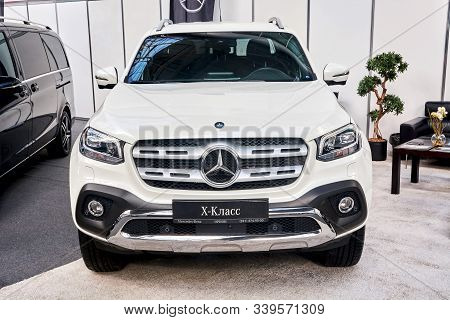 Krasnoyarsk, Russia - October 04, 2019: Exhibition Motor Expo Show 27. Mercedes Benz X Class, Front 