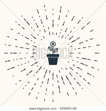 Grey Flower In Pot Icon Isolated On Beige Background. Plant Growing In A Pot. Potted Plant Sign. Abs