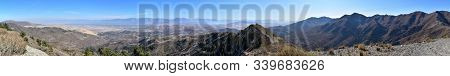 Rocky Mountain Wasatch Front Peaks, Panorama Landscape View From Butterfield Canyon Oquirrh Range By
