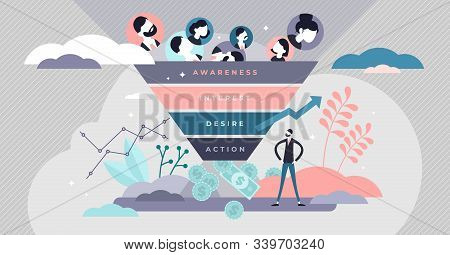 Marketing Customer Journey Funnel Tiny Persons Flat Vector Illustration Concept.lead Magnet Tactics 