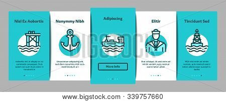 Marine Port Transport Onboarding Mobile App Page Screen. Port Dock And Harbor, Lighthouse And Anchor