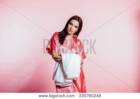 Nice Girl In Pink Lingerie With Robe