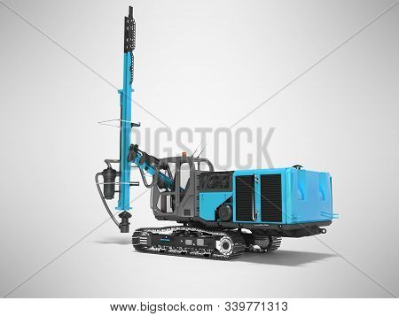 Big Construction Machinery Crawler Mounted Rotary Drilling Rig Blue 3d Rendering On Gray Background 