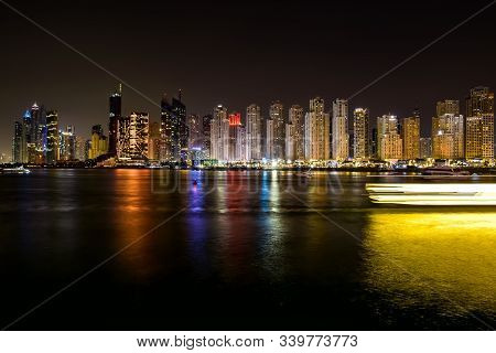 Dubai Skyline View  At Night, Dubai, United Arab Emirates