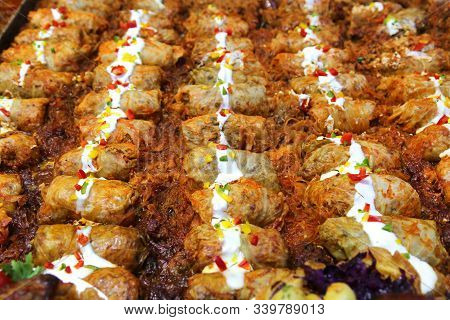 Closeup Of Fried Traditional Hungarian Luncheon Meat Foodish Name Is Kolbasz Sauseges