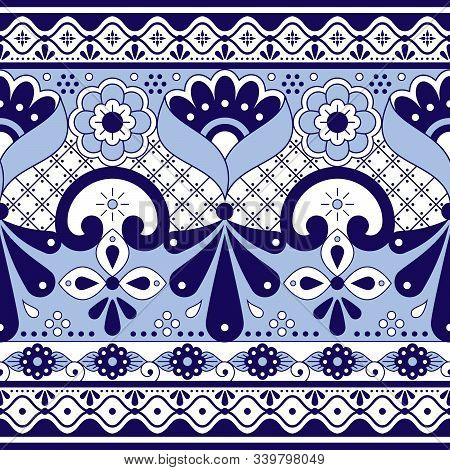 Mexican Talavera Poblana Pottery Vector Seamless Pattern, Repetitive Background Inspired By Traditio