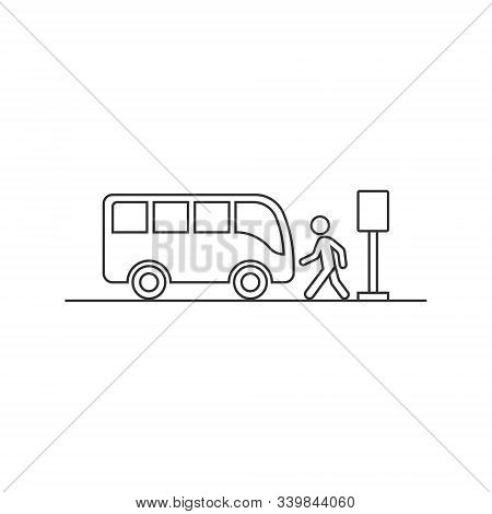 Bus Station Icon In Flat Style. Auto Stop Vector Illustration On White Isolated Background. Autobus 