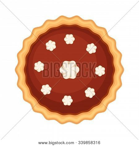 Traditional American Homemade Chokolate Pie With Whipped Cream. Vector Illustration Isolated On Whit