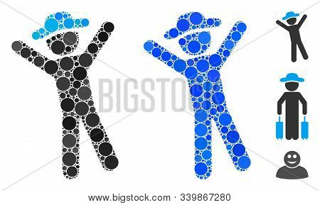 Gentleman Joy Mosaic Of Small Circles In Various Sizes And Shades, Based On Gentleman Joy Icon. Vect